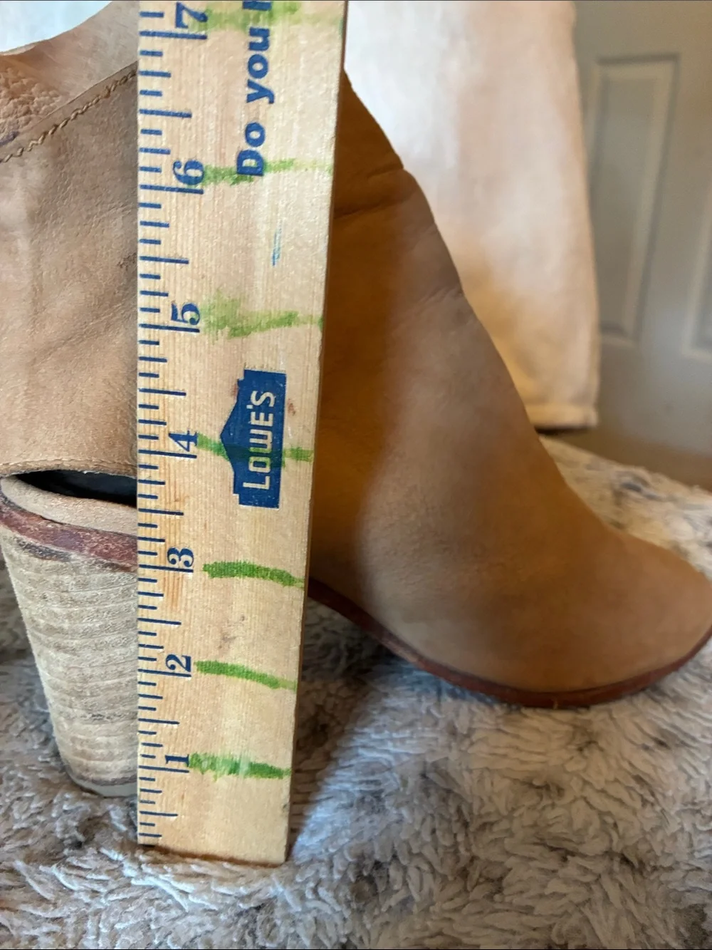 Free People Tan Suede Peep-Toe Stacked Heel Booties- Size 38